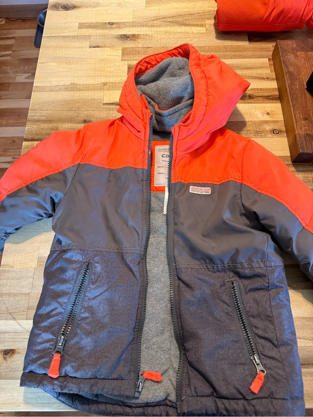 Carter's Orange and Gray Hooded Puffer Jacket